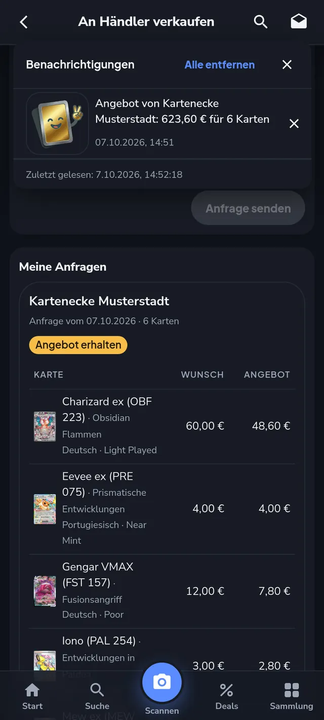 Benachrichtigung über ein Angebot