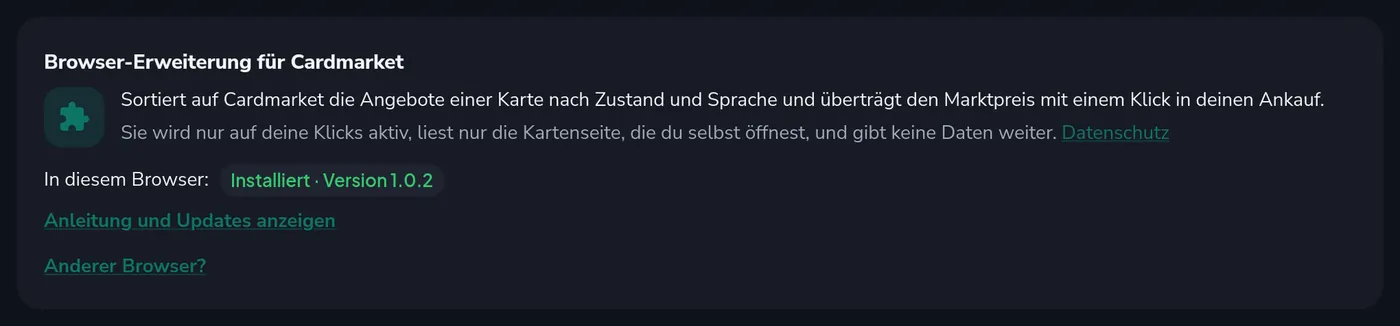 Erweiterung in den Einstellungen