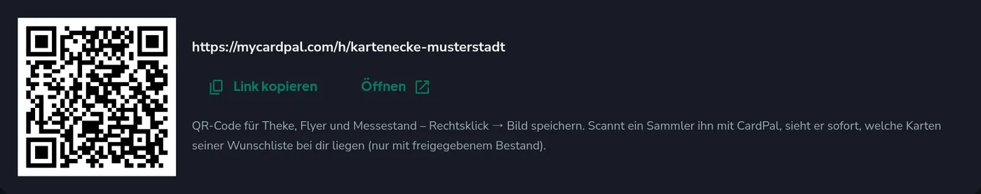 Link und QR-Code der Shop-Seite